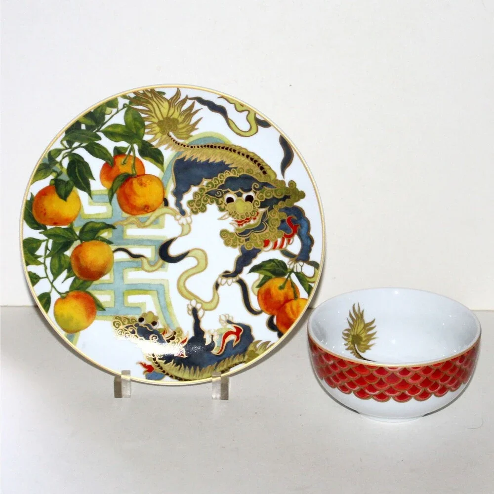 Williams Sonoma Lunar New Year Dinner Plate + Rice Bowl Dog mandarin China